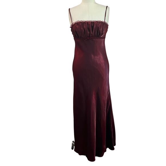Vintage Y2K 90s Goth Vampire Milkmaid Dark Red Burgundy Prom Dress Sz 4 - Picture 2 of 9